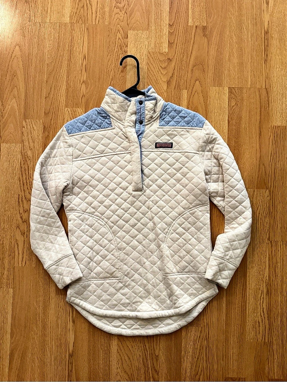Worn Once! Vineyard Vines Quilted Dreamcloth Shep Shirt Pullover-Cream/Blue XXS